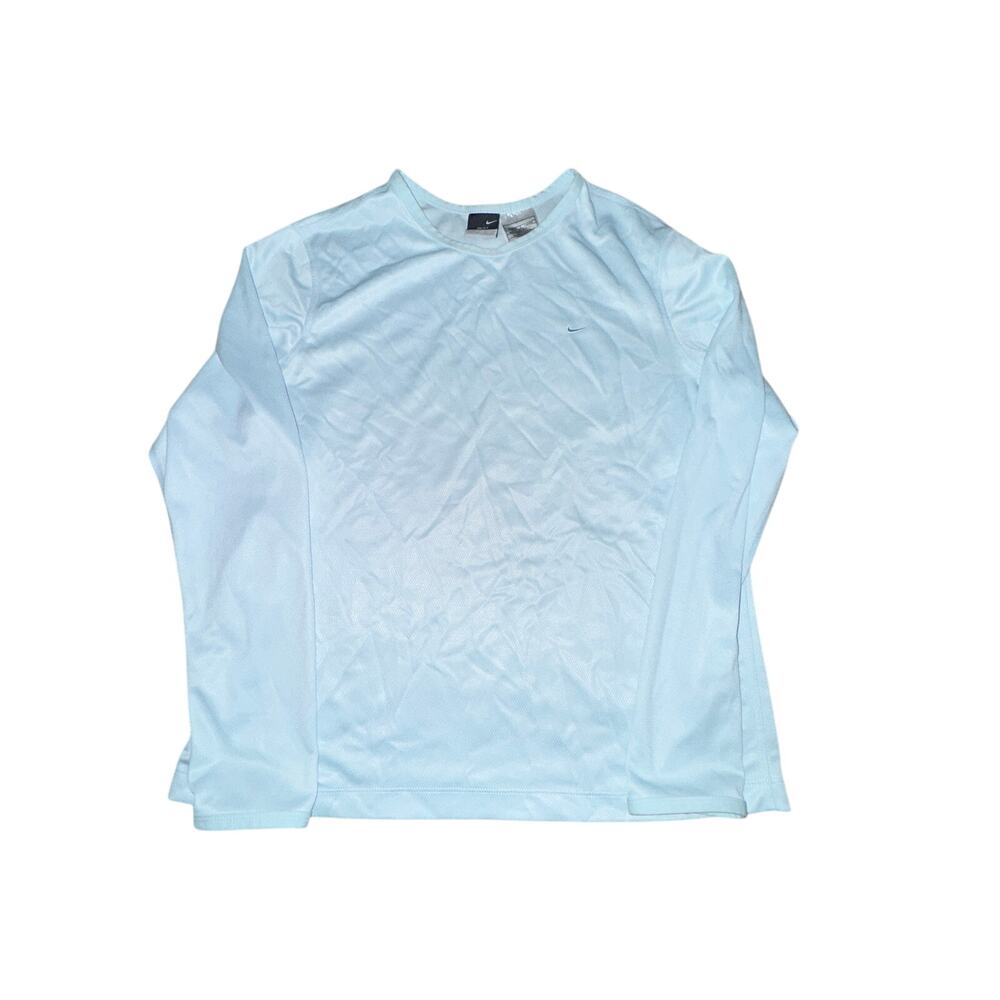 Vtg Nike Long Sleeve Shirt Women's Size L 12-14 Light Blue Round Neck Dri-Fit
